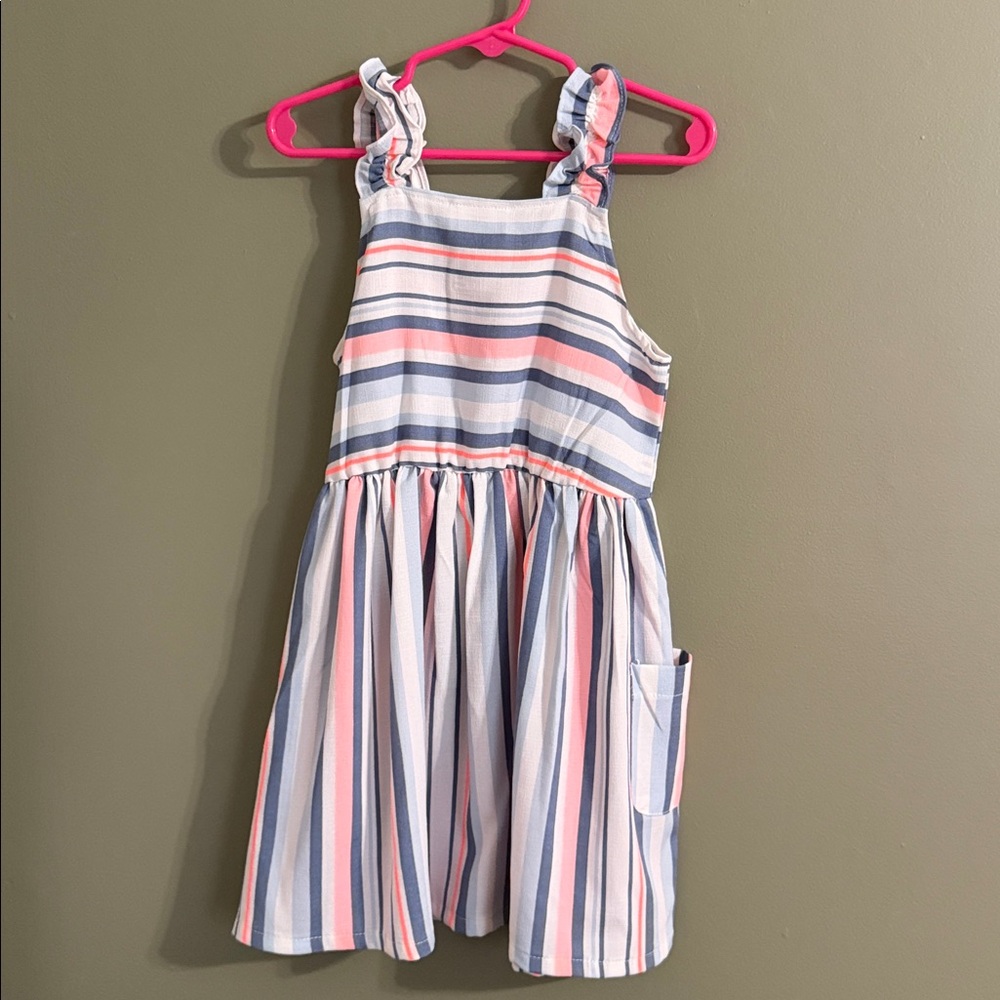 Striped Kids Dress with Buttons - 5T - Picture 3 of 3